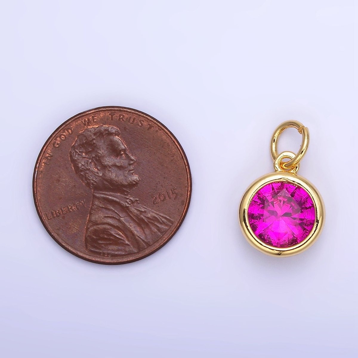 14K Gold plated Birthstone Round Bezel Charm in Gold & Silver | AG788 - AG795
