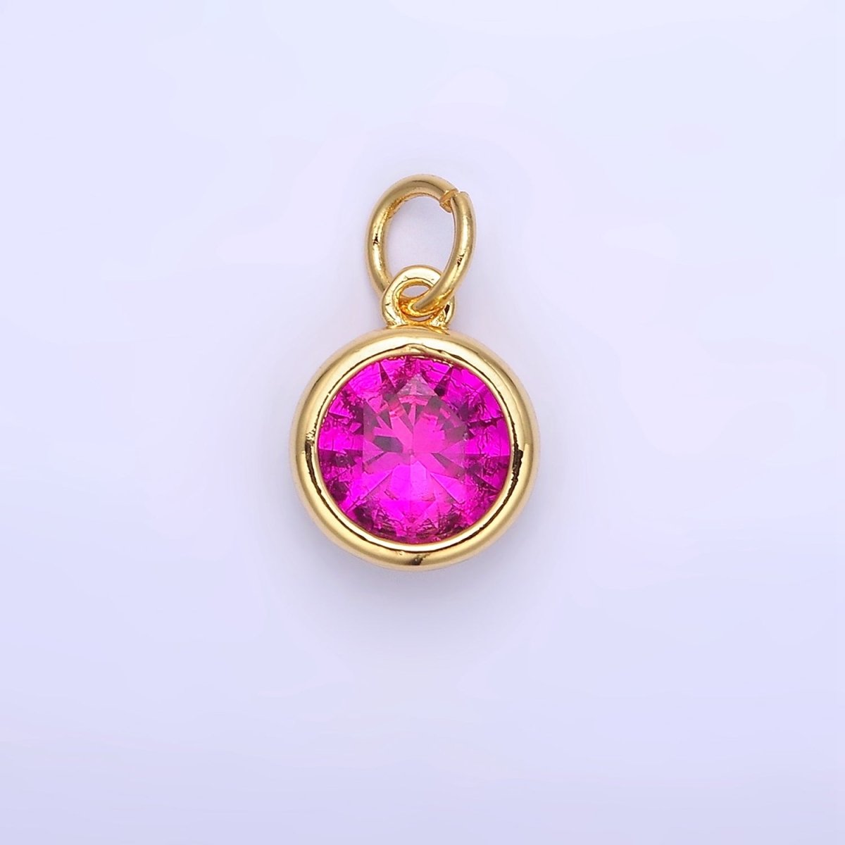 14K Gold plated Birthstone Round Bezel Charm in Gold & Silver | AG788 - AG795