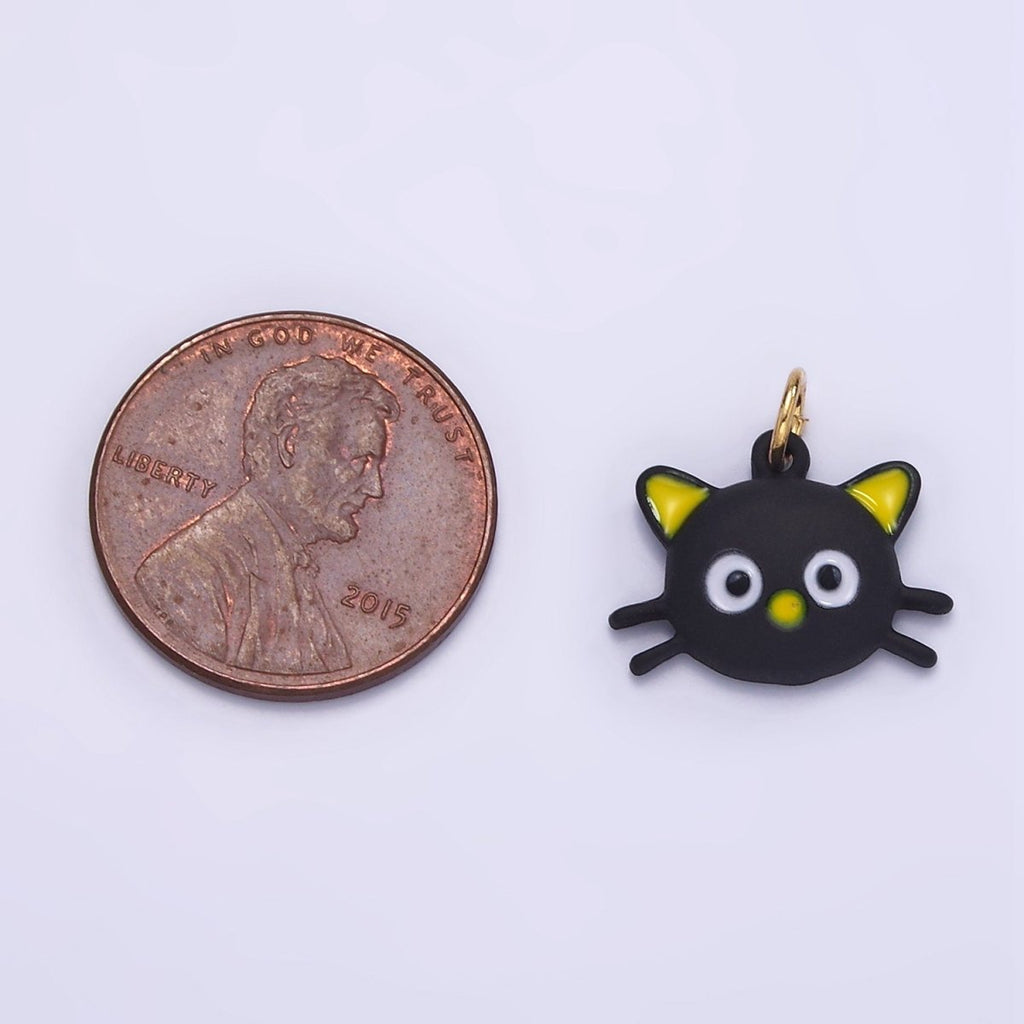 14K Gold plated Black Cat Kitten Pet Enamel Mini Charm | D557 - DLUXCA