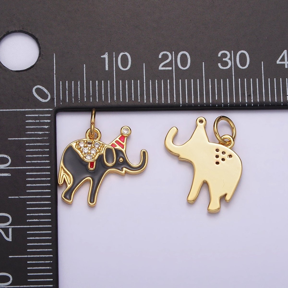 14K Gold plated Black Circus Elephant Micro Paved CZ Charm | AG524 - DLUXCA