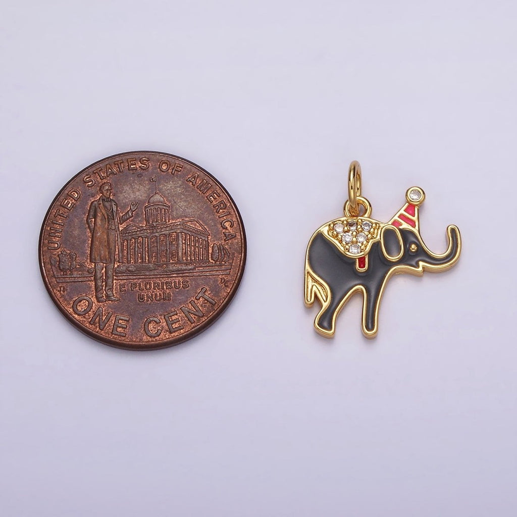 14K Gold plated Black Circus Elephant Micro Paved CZ Charm | AG524 - DLUXCA