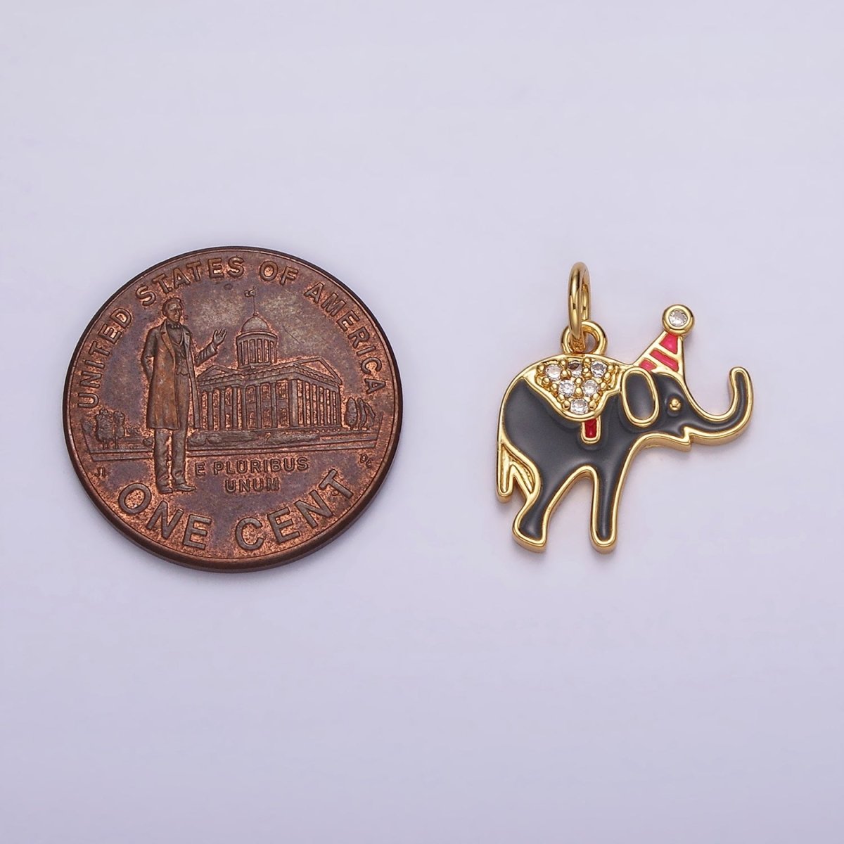 14K Gold plated Black Circus Elephant Micro Paved CZ Charm | AG524 - DLUXCA