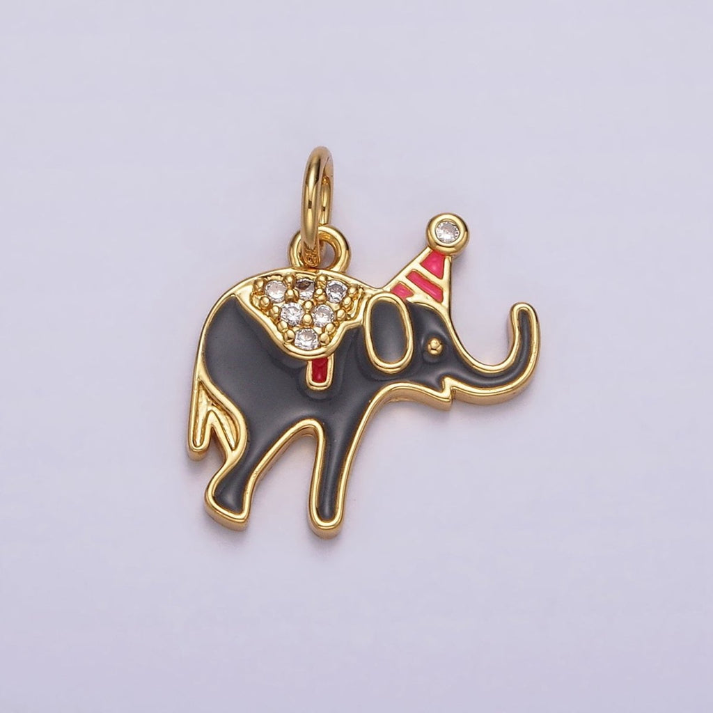 14K Gold plated Black Circus Elephant Micro Paved CZ Charm | AG524 - DLUXCA