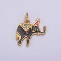 14K Gold plated Black Circus Elephant Micro Paved CZ Charm | AG524 - DLUXCA