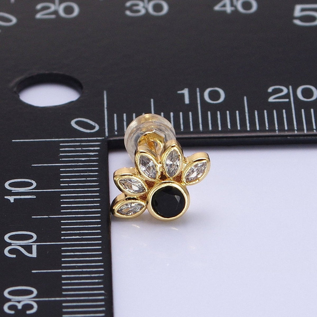 14K Gold plated Black Clear CZ Marquise Sun Stud Earrings | AB1523 - DLUXCA