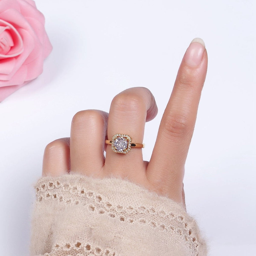 14K Gold plated Black, Clear, Red CZ  Micro Paved Octagonal Solitaire Adjustable Ring | O-601 O-602 O-641