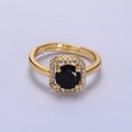 14K Gold plated Black, Clear, Red CZ  Micro Paved Octagonal Solitaire Adjustable Ring | O-601 O-602 O-641
