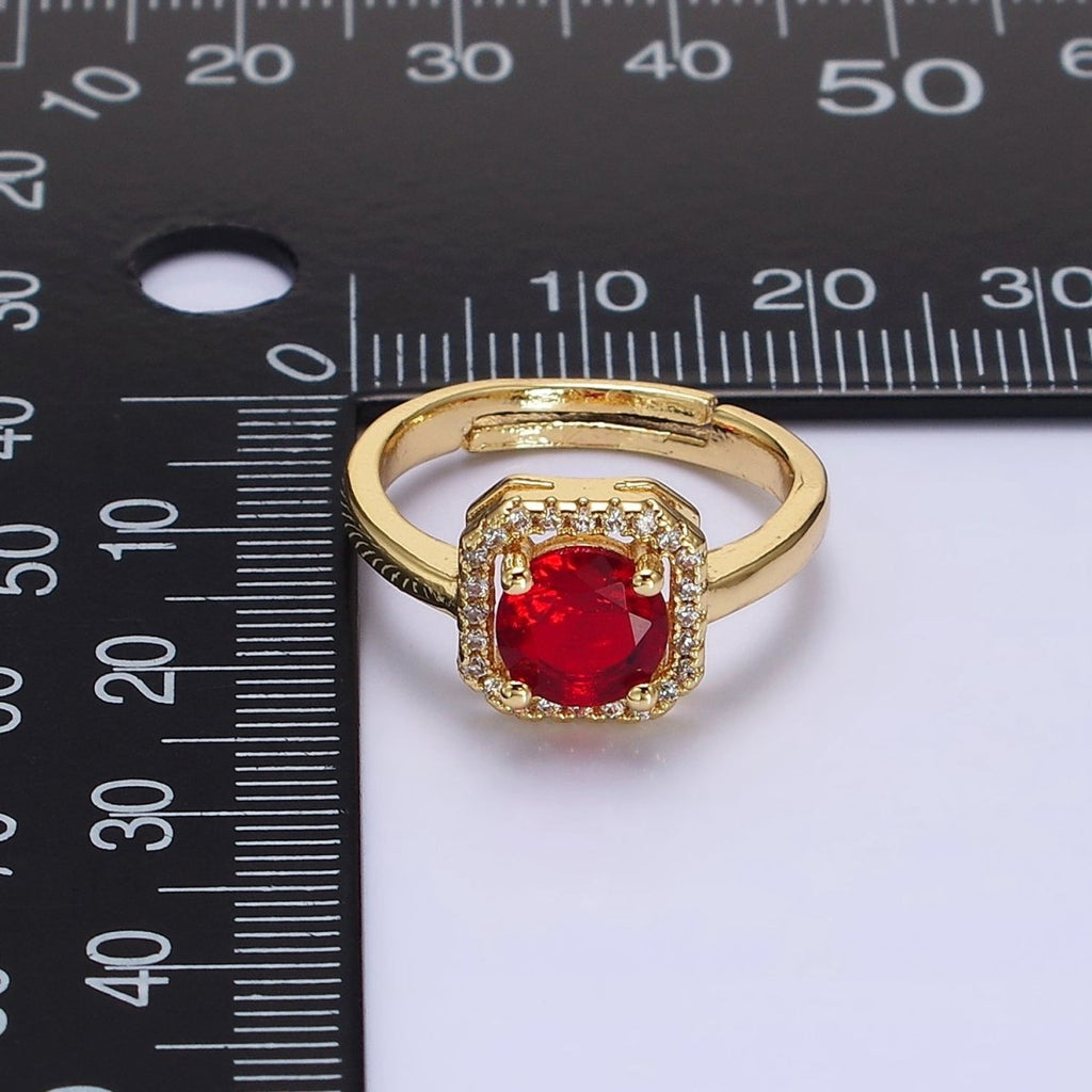 14K Gold plated Black, Clear, Red CZ  Micro Paved Octagonal Solitaire Adjustable Ring | O-601 O-602 O-641