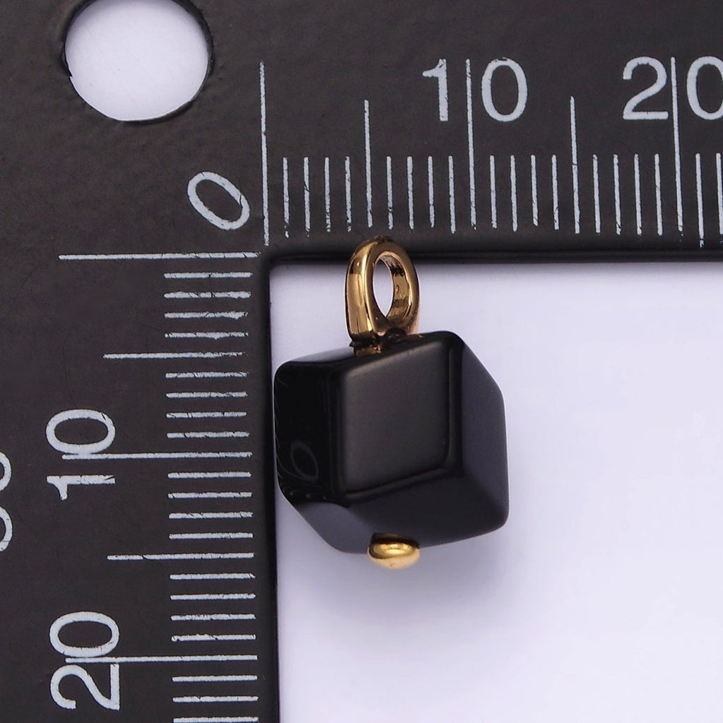 14K Gold plated Black Onyx Gemstone Multifaceted Square Pendant | AG448 - DLUXCA
