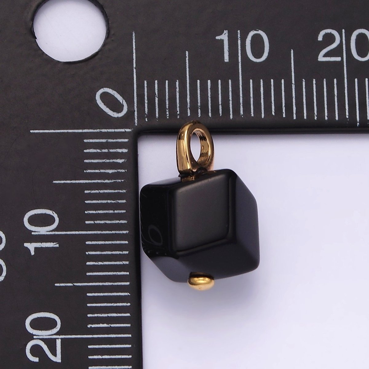 14K Gold plated Black Onyx Gemstone Multifaceted Square Pendant | AG448 - DLUXCA