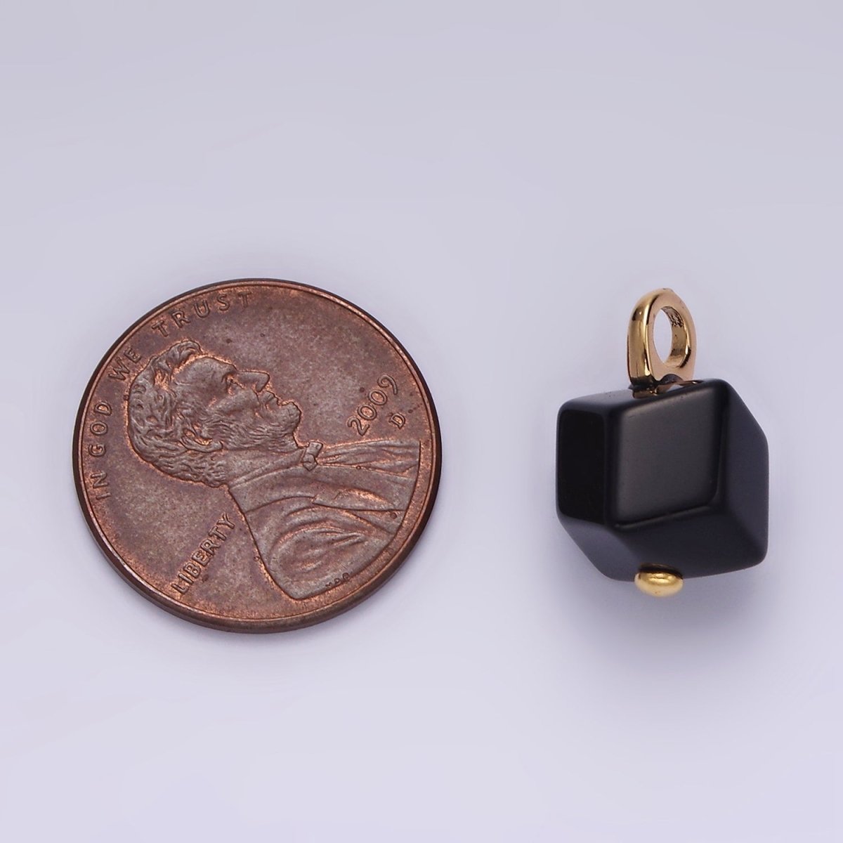 14K Gold plated Black Onyx Gemstone Multifaceted Square Pendant | AG448 - DLUXCA