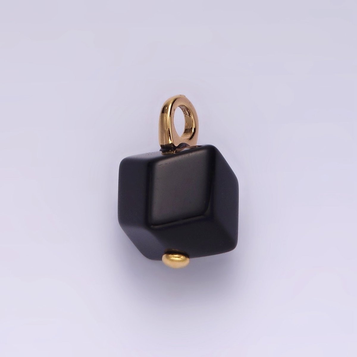 14K Gold plated Black Onyx Gemstone Multifaceted Square Pendant | AG448 - DLUXCA