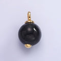 14K Gold plated Black Onyx Gemstone Round Drop Pendant | AH140 - DLUXCA