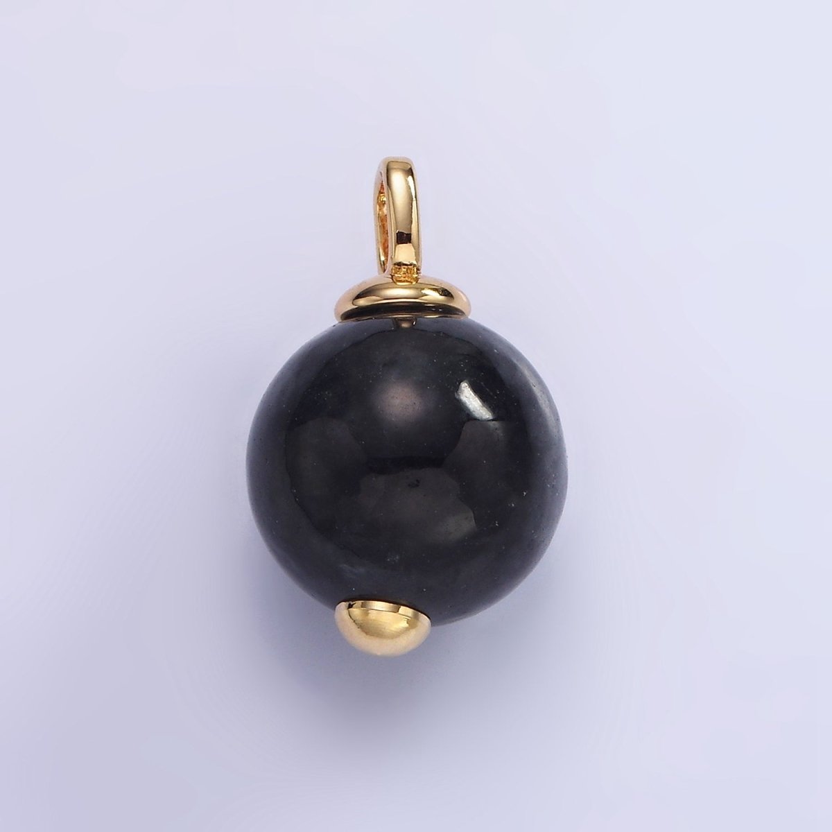 14K Gold plated Black Onyx Gemstone Round Drop Pendant | AH140 - DLUXCA