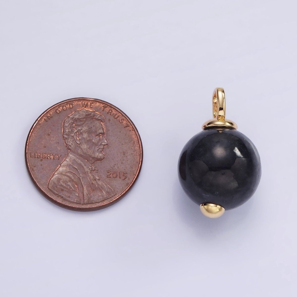 14K Gold plated Black Onyx Gemstone Round Drop Pendant | AH140 - DLUXCA