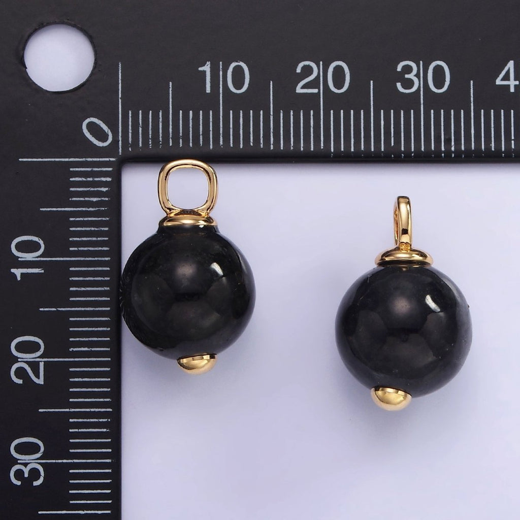 14K Gold plated Black Onyx Gemstone Round Drop Pendant | AH140 - DLUXCA