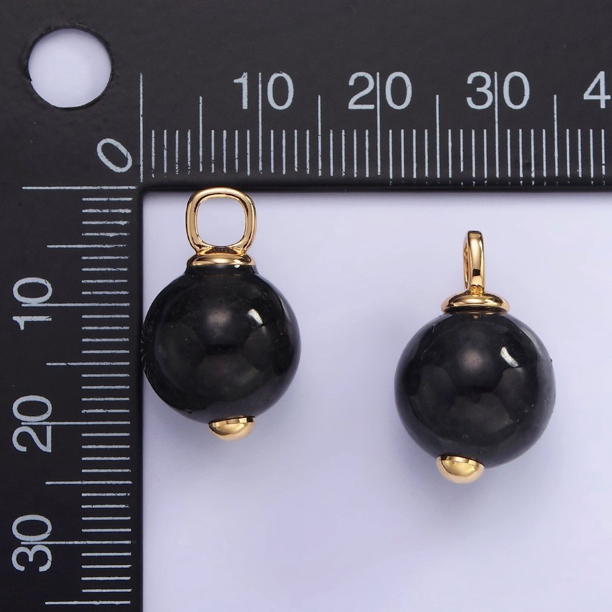 14K Gold plated Black Onyx Gemstone Round Drop Pendant | AH140 - DLUXCA