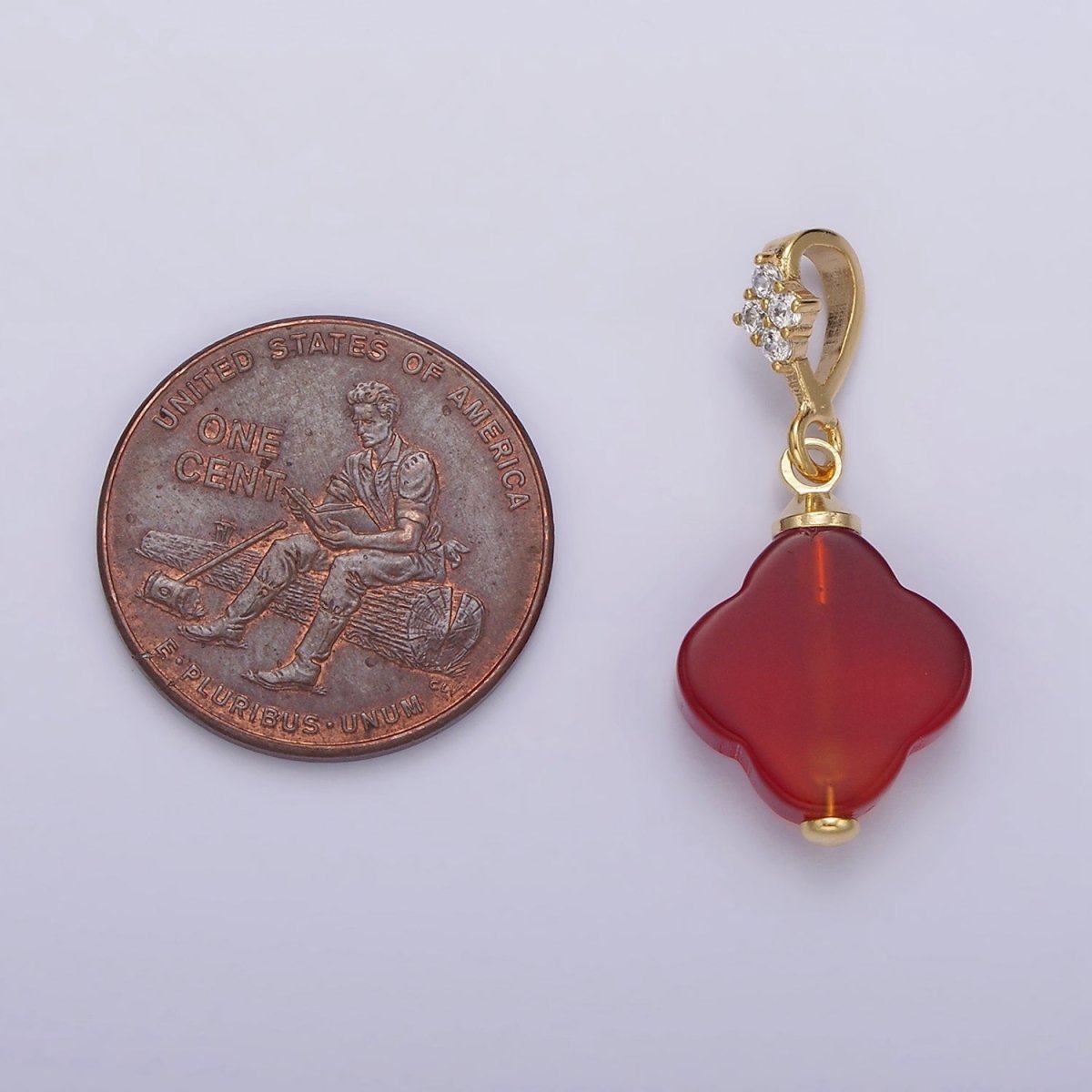 14K Gold plated Black Onyx, Red Carnelian Quatrefoil Micro Paved CZ Bail Pendant | N1294 N1295