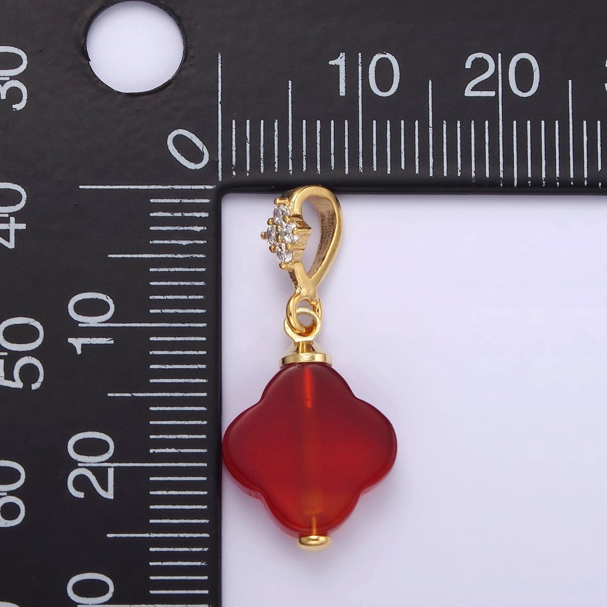 14K Gold plated Black Onyx, Red Carnelian Quatrefoil Micro Paved CZ Bail Pendant | N1294 N1295