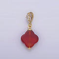 14K Gold plated Black Onyx, Red Carnelian Quatrefoil Micro Paved CZ Bail Pendant | N1294 N1295