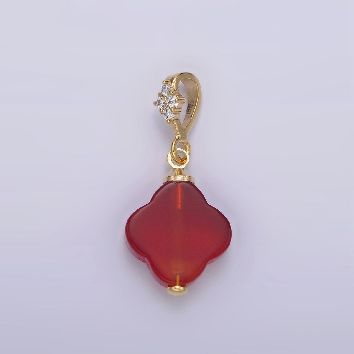 14K Gold plated Black Onyx, Red Carnelian Quatrefoil Micro Paved CZ Bail Pendant | N1294 N1295