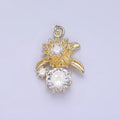 14K Gold plated Blooming Flower CZ Drop Mini Charm | W652 - DLUXCA