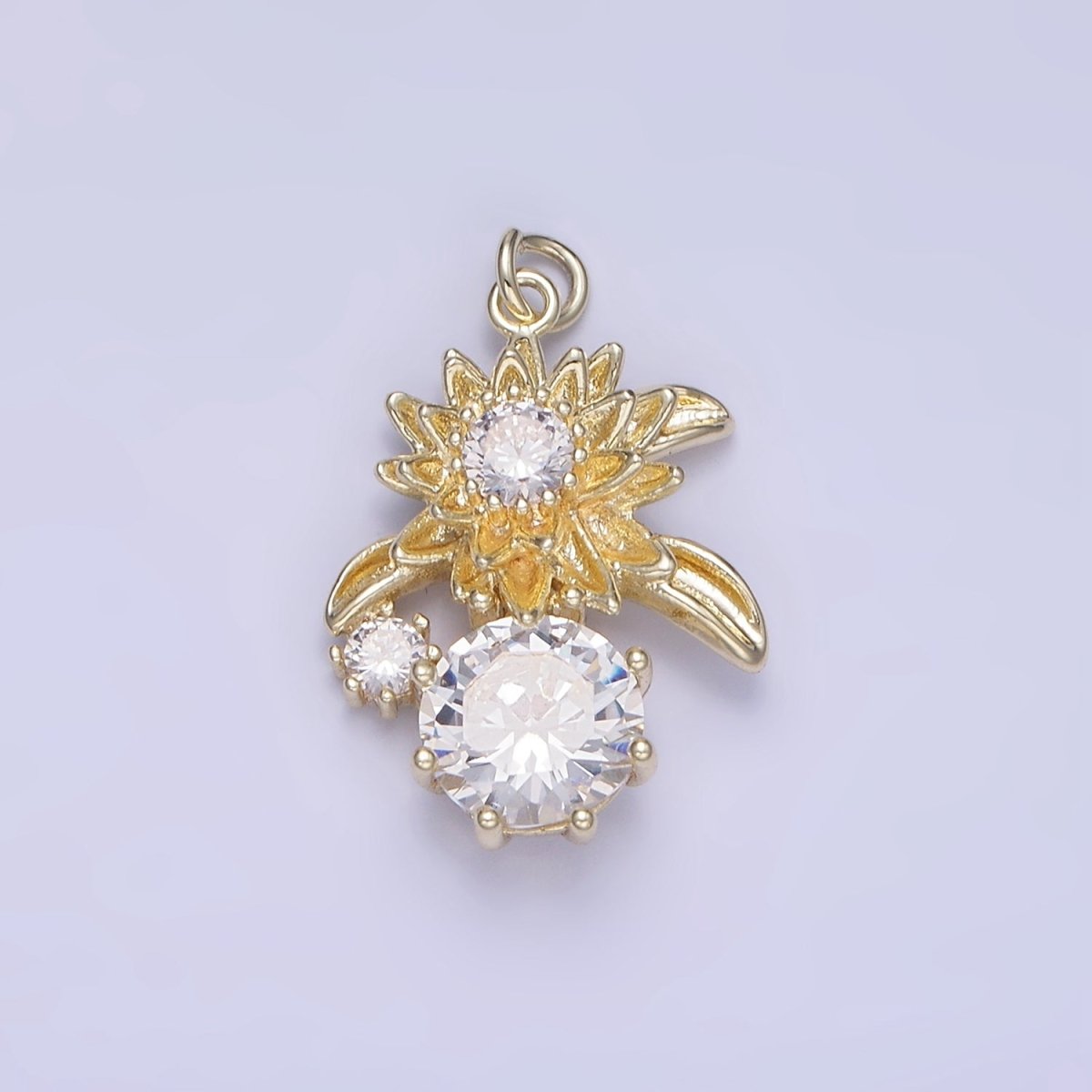 14K Gold plated Blooming Flower CZ Drop Mini Charm | W652 - DLUXCA