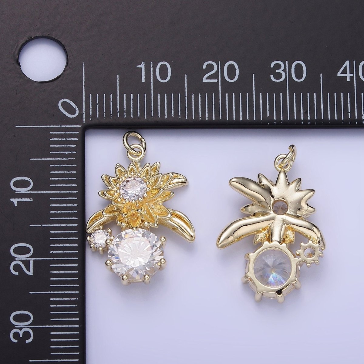 14K Gold plated Blooming Flower CZ Drop Mini Charm | W652 - DLUXCA