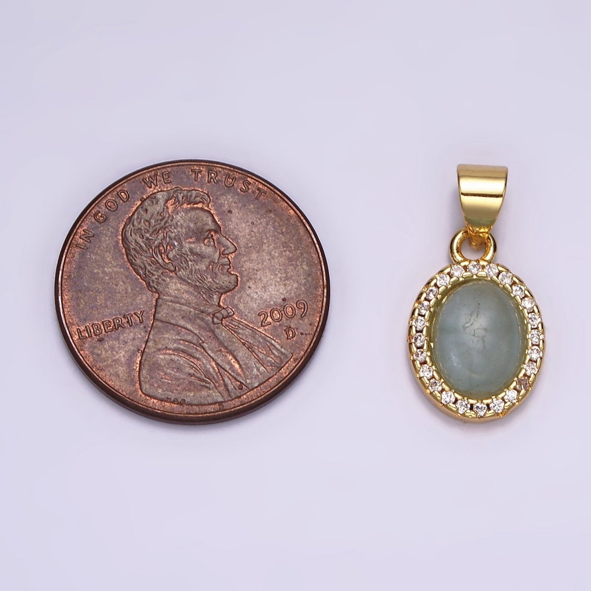 14K Gold plated Blue Agate Micro Paved CZ Oval Pendant | N1328 - DLUXCA