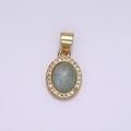 14K Gold plated Blue Agate Micro Paved CZ Oval Pendant | N1328 - DLUXCA