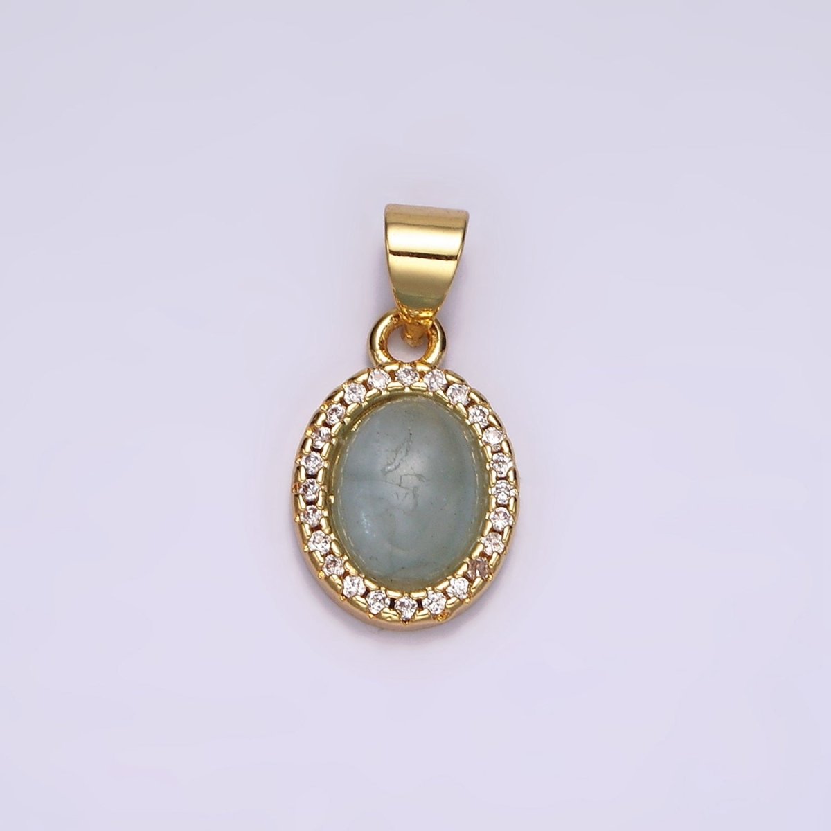 14K Gold plated Blue Agate Micro Paved CZ Oval Pendant | N1328 - DLUXCA