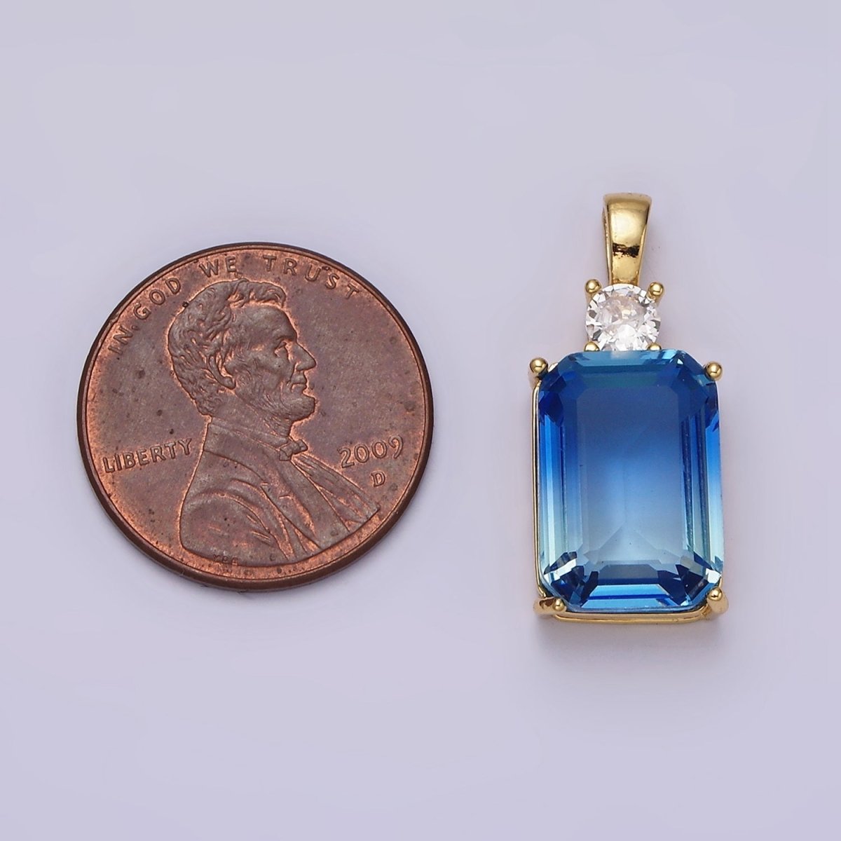 14K Gold plated Blue Aquamarine Baguette Round CZ Birth Month Personalized Pendant | AA548 - DLUXCA