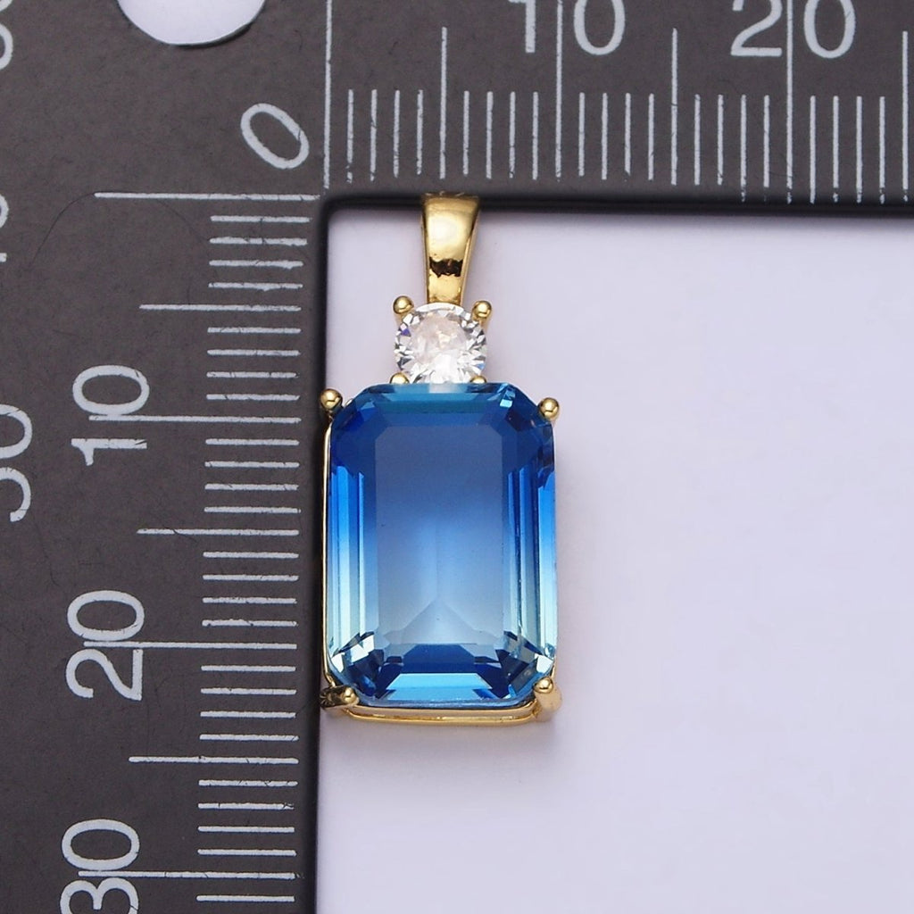 14K Gold plated Blue Aquamarine Baguette Round CZ Birth Month Personalized Pendant | AA548 - DLUXCA