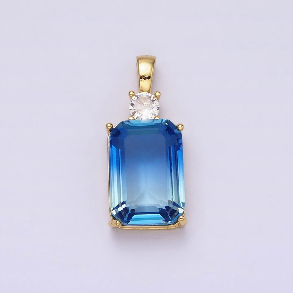 14K Gold plated Blue Aquamarine Baguette Round CZ Birth Month Personalized Pendant | AA548 - DLUXCA