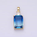 14K Gold plated Blue Aquamarine Baguette Round CZ Birth Month Personalized Pendant | AA548 - DLUXCA