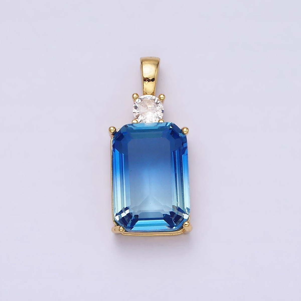 14K Gold plated Blue Aquamarine Baguette Round CZ Birth Month Personalized Pendant | AA548 - DLUXCA