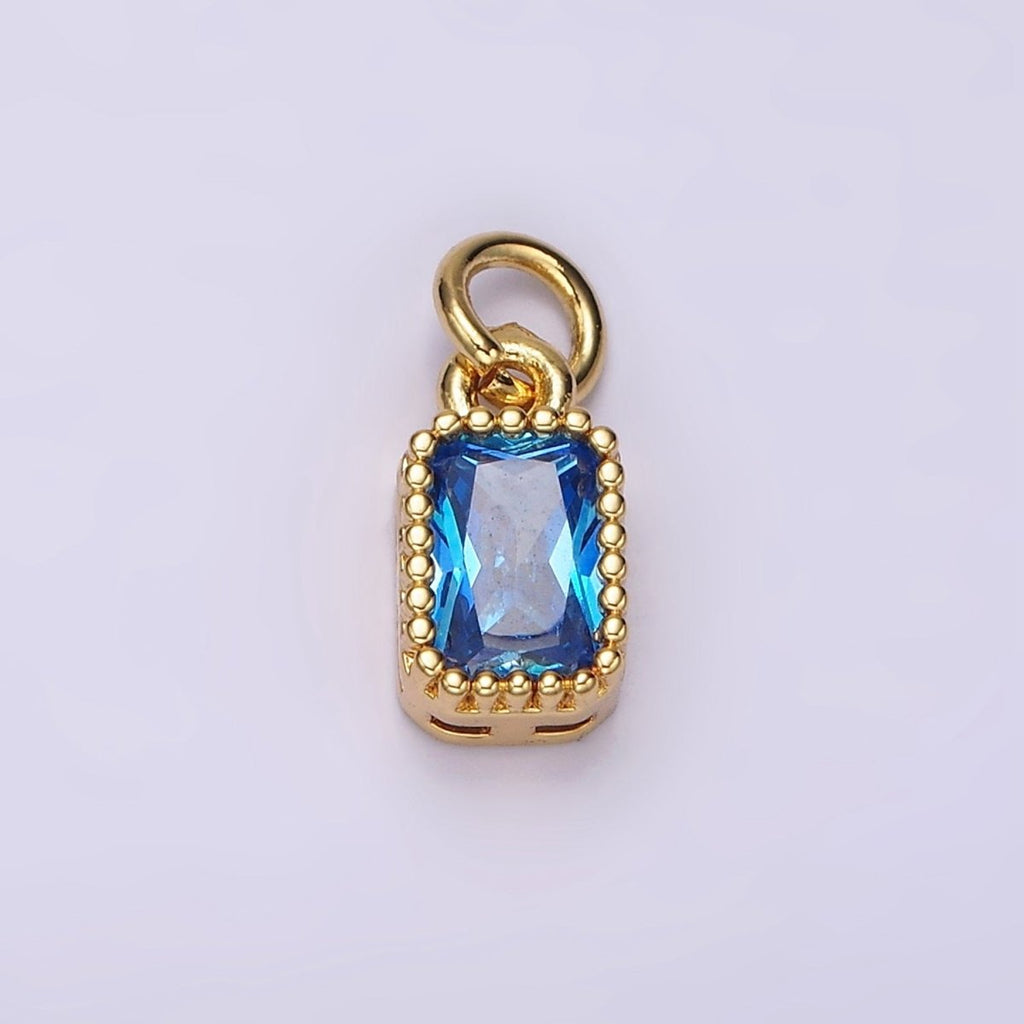 14K Gold plated Blue, Baby Blue CZ Baguette Dotted Bezel Add-On Charm | AC919 AC920 - DLUXCA