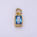 14K Gold plated Blue, Baby Blue CZ Baguette Dotted Bezel Add-On Charm | AC919 AC920 - DLUXCA