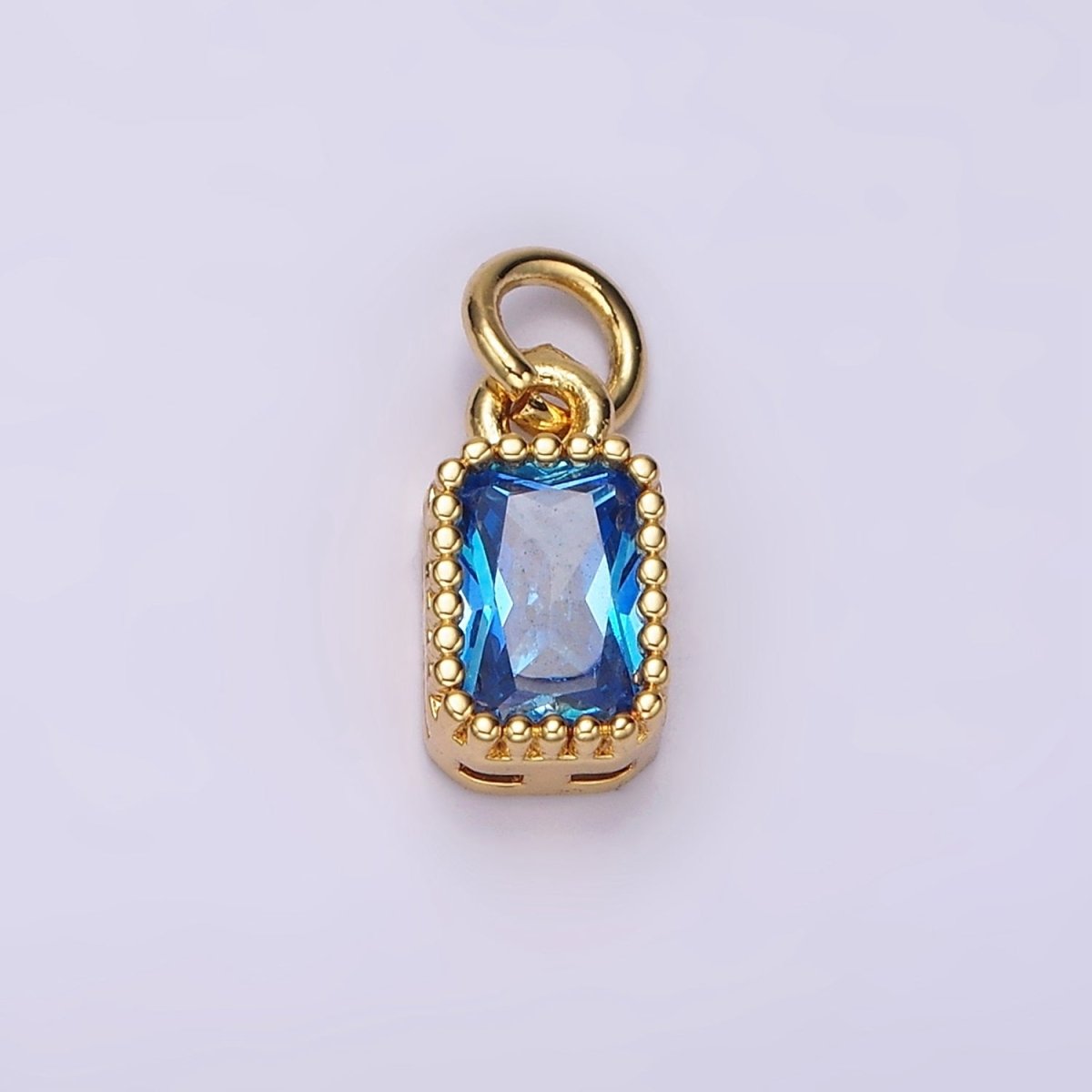14K Gold plated Blue, Baby Blue CZ Baguette Dotted Bezel Add-On Charm | AC919 AC920 - DLUXCA