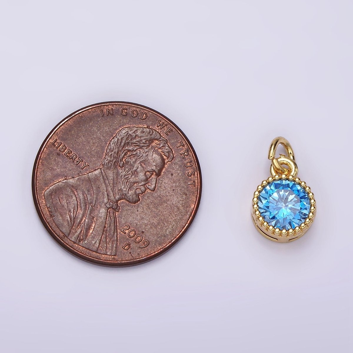 14K Gold plated Blue, Baby Blue CZ Round Dotted Bezel Add-On Charm | AC915 AC916