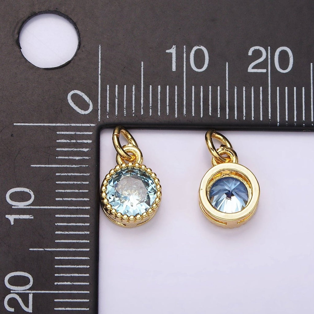 14K Gold plated Blue, Baby Blue CZ Round Dotted Bezel Add-On Charm | AC915 AC916