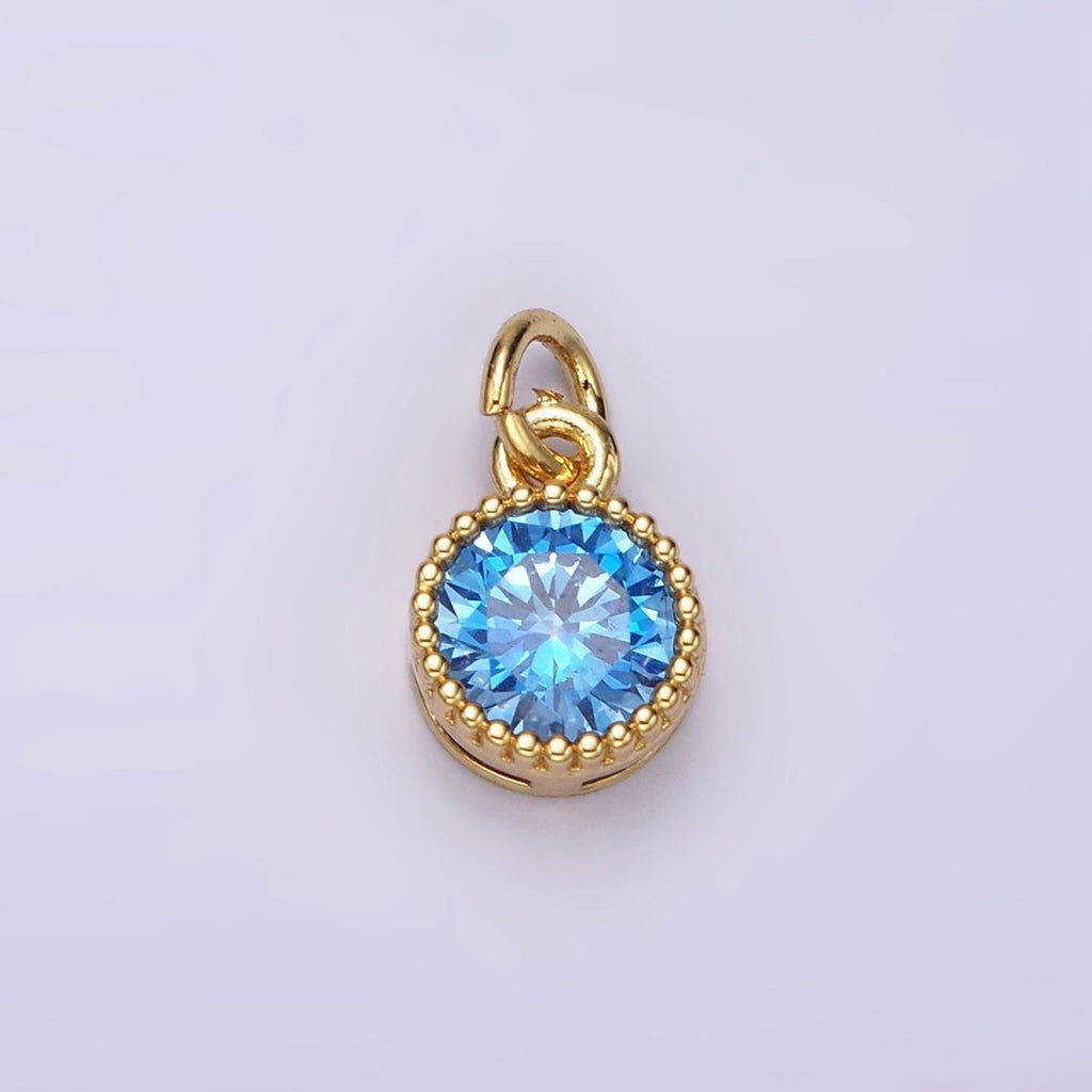 14K Gold plated Blue, Baby Blue CZ Round Dotted Bezel Add-On Charm | AC915 AC916