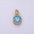14K Gold plated Blue, Baby Blue CZ Round Dotted Bezel Add-On Charm | AC915 AC916