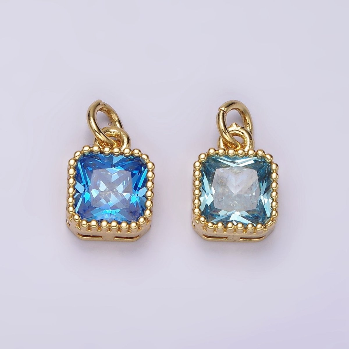 14K Gold plated Blue, Baby Blue CZ Square Dotted Bezel Add-On Charm | AC917 AC918