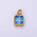 14K Gold plated Blue, Baby Blue CZ Square Dotted Bezel Add-On Charm | AC917 AC918