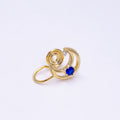 14K Gold plated Blue, Clear CZ Open Celestial Crescent Moon Beaded Ear Cuff Earrings | AI111 AE112