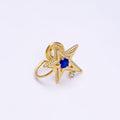 14K Gold plated Blue, Clear, Green CZ Open Celestial Star Beaded Ear Cuff Earrings | AI113 - AI115