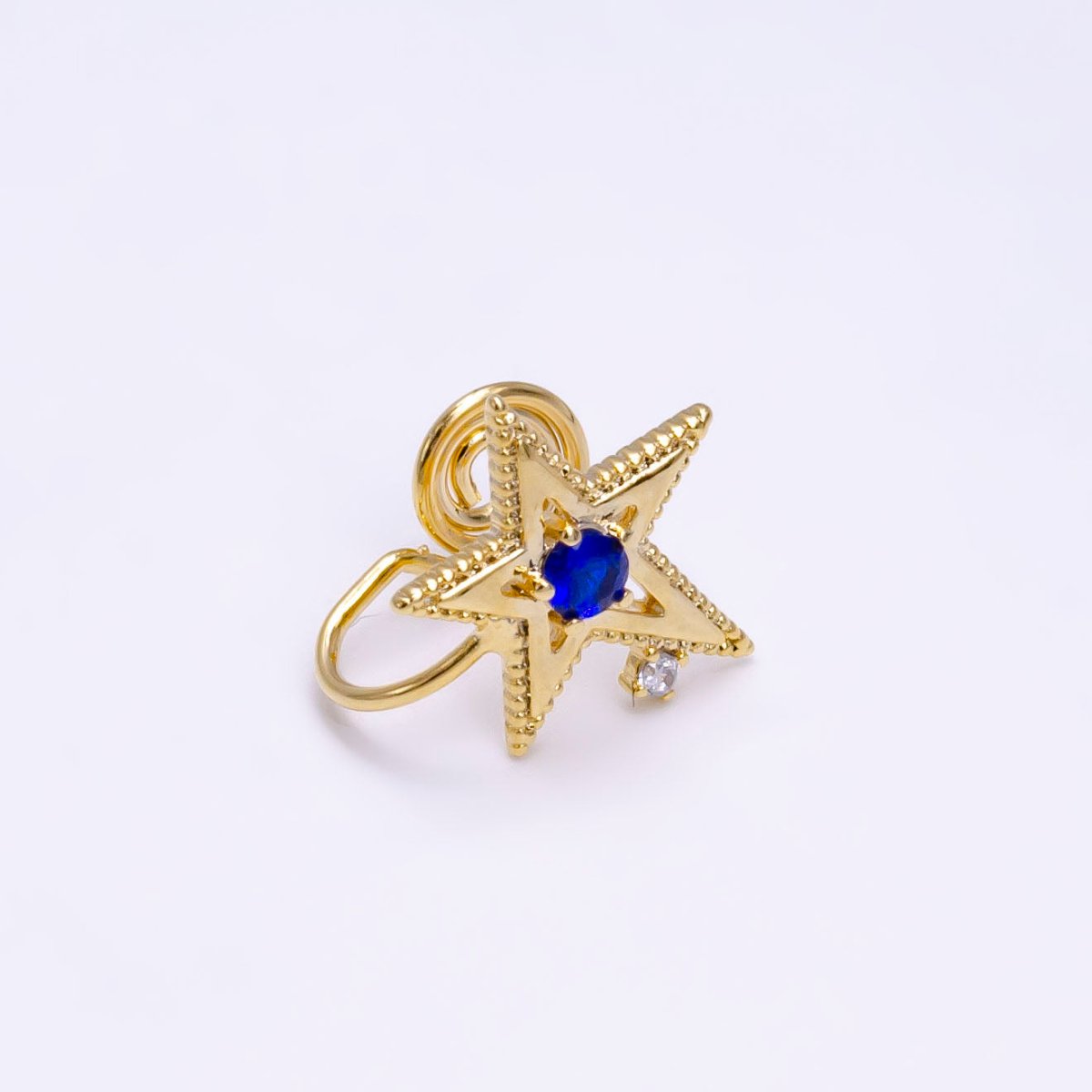 14K Gold plated Blue, Clear, Green CZ Open Celestial Star Beaded Ear Cuff Earrings | AI113 - AI115