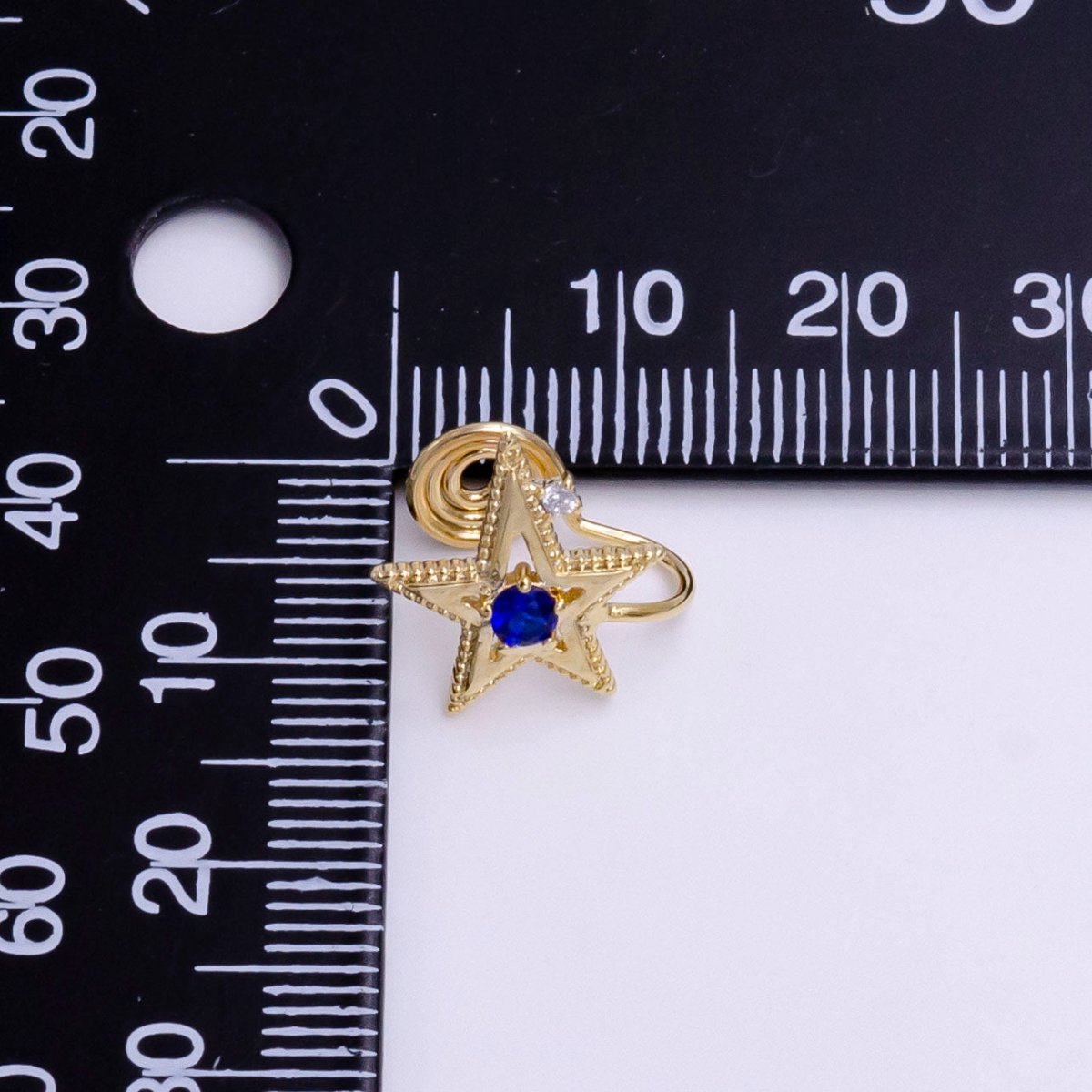 14K Gold plated Blue, Clear, Green CZ Open Celestial Star Beaded Ear Cuff Earrings | AI113 - AI115