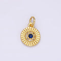 14K Gold plated Blue CZ Dotted Line-Textured Round 15mm Charm in Silver & Gold | N1157 N1158